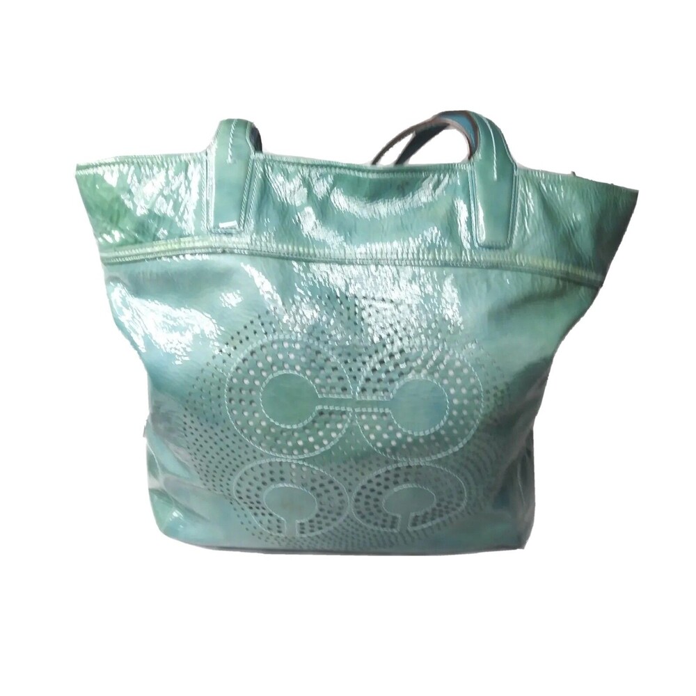 Coach Audrey Patent Leather Slim Tote Bag #17029 Green Large Retail $359